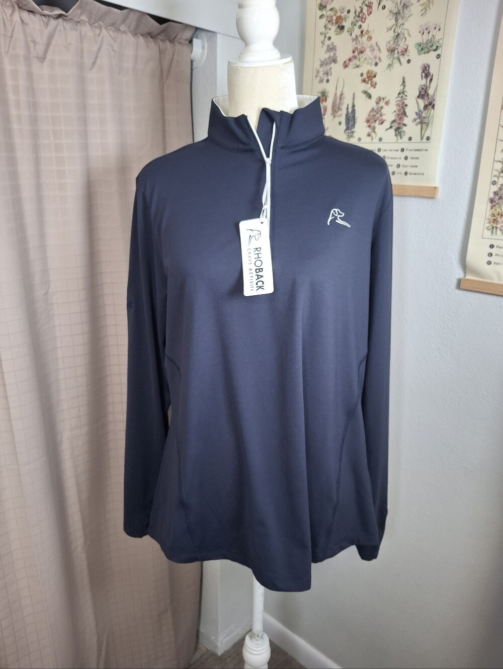 NWT Rhoback The Kickback Blue 1/4 Zip Pullover "Paramount" Embroidery Sz X-Large